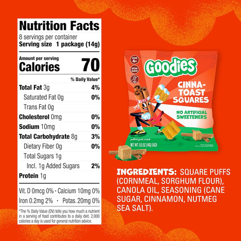 Multipack, 32 Packs Goodies Cinna-Toast Squares Puffed Grain Kids' Snack Snack