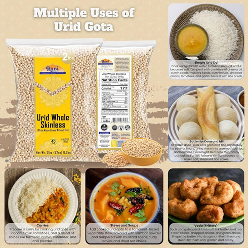 32oz (2lbs) 908g Rani Urid/Urad Gota White (Matpe Beans Skinless) Indian Lentils ~ All Natural | Gluten Friendly |