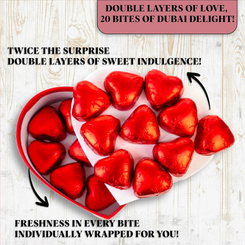 250g (8.8oz) Dubai Chocolates with Pistachio Cream | Valentines Day Gift in Elegant Heart-Shaped Box with White Ribbon