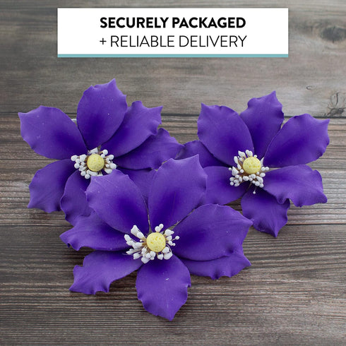 3 Count Global Sugar Art Clematis Sugar Cake Flowers, Light Purple, by Chef Alan Tetreault