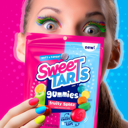 Gummies 9 oz (Pack 2) SweeTARTS Fruity Splitz, Candy, Sweet and Tart, Resealable Bag