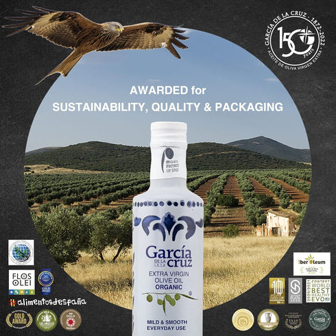 Organic Extra Virgin Olive Oil by Garcia de la Cruz, Mild Smooth Flavor for Everyday Use, Spanish Organic Olive Oil