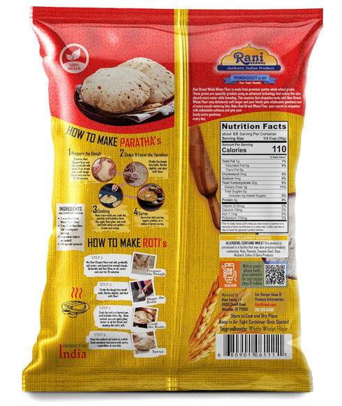 (100% 64oz (4lbs) 1.81kg Rani Chapati Flour Pure Whole Wheat Chakki Atta), For Making Roti & Indian Breads Bulk ~ All