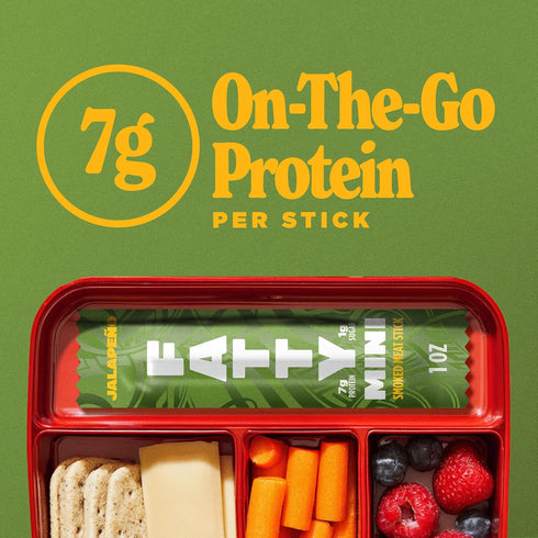 7g 1 oz. (Pack 10) FATTY Mini Meat Sticks, Made with Grass Fed Beef, Pork Raised Without Antibiotics, Protein Per