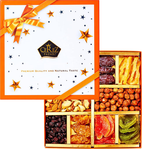 10, 1.43 lbs Cerez Pazari Dried Fruit and Nuts Gift Basket, Gourmet Holiday Gift Box Variety Of Healthy Party Snack