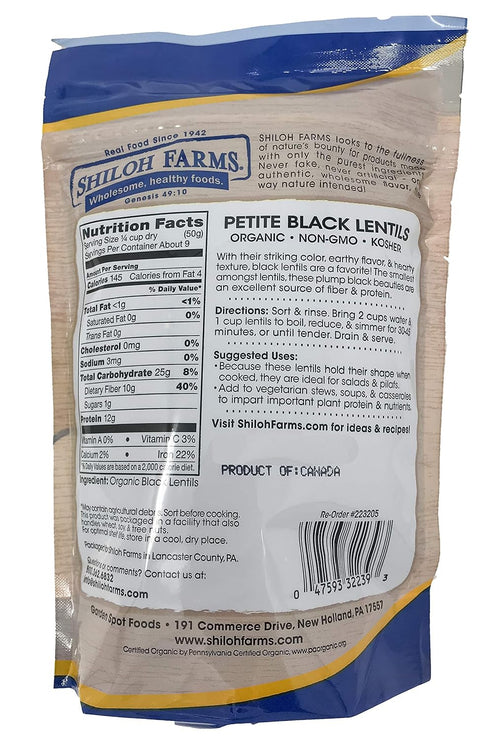 Shiloh Farms 16 oz 2 Pack - Organic Petite Black Lentils