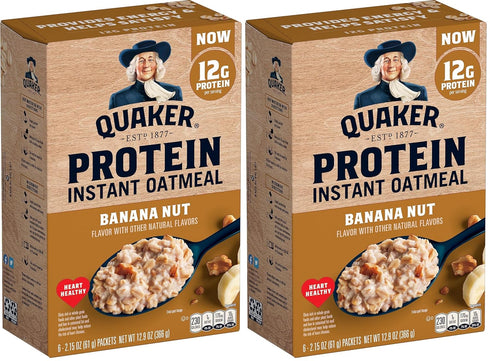Quaker, Protein Instant Oatmeal, Banana Nut, 12.9 Oz, 6 Count (Pack of