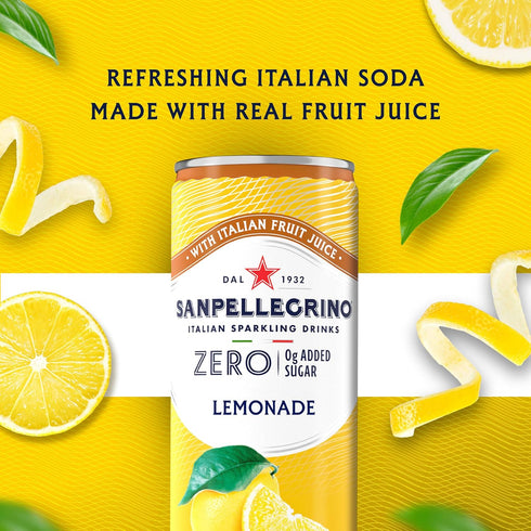 Sanpellegrino 24 Pack 11.15 Oz Zero Grams Added Sugar Italian Sparkling Drinks Lemonade, Sparkling Lemon Beverage