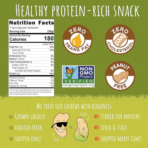 7 oz. Packs Sunshine Nut Company Whole Roasted Lightly Salted Cashews, Handful of Herbs Flavor, Single Bag, Gluten