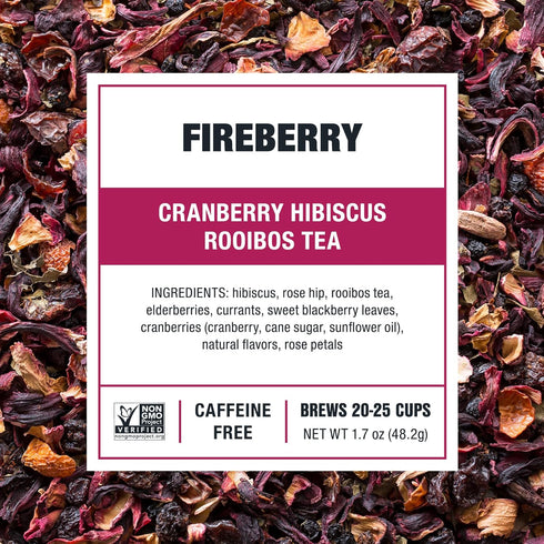 1.7oz 25 Tiesta Tea - Cranberry Hibiscus Rooibos Tea, Fireberry, Loose Leaf, Herbal Blend with Hibiscus, Cranberry
