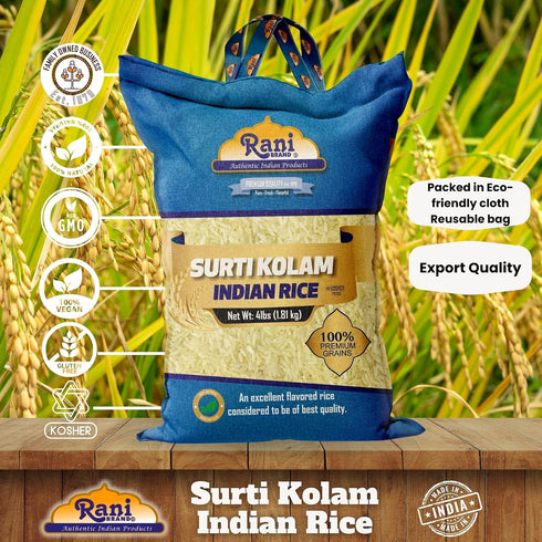 64oz (4lbs) 1.81kg Rani Surti Kolam Indian Rice Cloth Bag ~ All Natural | Gluten Friendly | Vegan | Kosher | Export