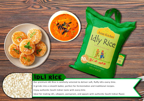 10-Pound 10lbs (4.54kg) Asian Kitchen Idly (Idli) Rice Bag, Short Grain Rice ~ All Natural | Gluten Friendly | Vegan |
