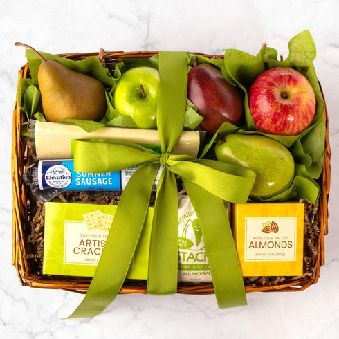 Classic Gift Basket with Fruit, Cheese & Meat - Perfect for Father's Day, Birthdays, and Sympathy