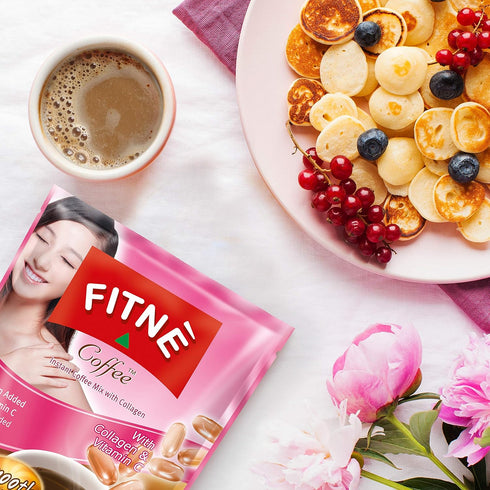 FITNE Instant 3 In 1 Coffee Packets, 10 Sticks with Natural Hydrolyzed Collagen, Vitamin C, No Sugar