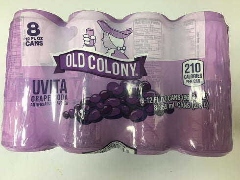 Old Colony 12 oz 8 Pack UVA - Puerto Rico's Favorite Grape Flavored Soda - cans