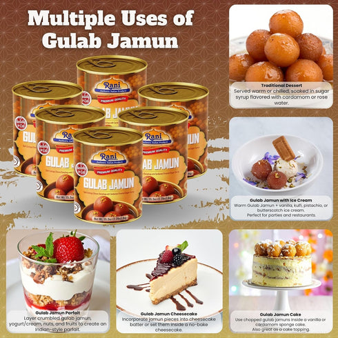 35.3oz (2.2lbs) 1kg, Pack 6, 14 Rani Gulab Jamun Round (w/ Cardamom Flavored Sugar Syrup) of Approximately pieces, Easy