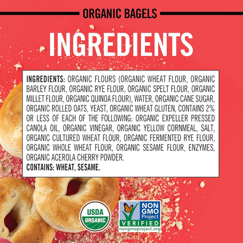 15g 5 Count Dave's Killer Bread Plain Awesome Bagels, Organic Bagels, Whole Grains per Bagel