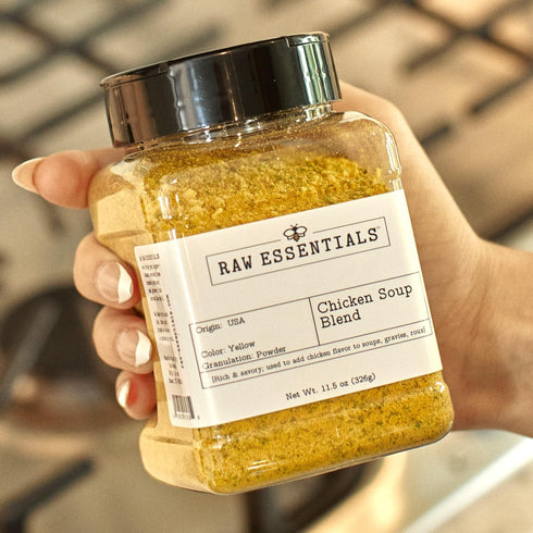 11.5 Raw Essentials Chicken Soup Blend - Robust, Savory Seasoning for Soup, Ramen, Pho, Gravy, Roux, and More - Ounce