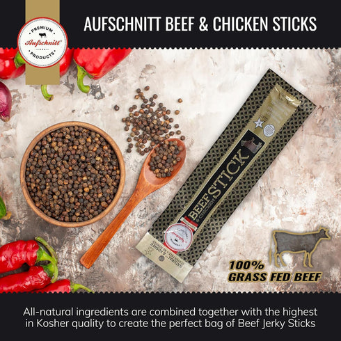 Aufschnitt Grass Fed Beef Jerky Sticks - Low Sodium, Certified Kosher - Halal and Keto Friendly - 6 Pack, Pepper