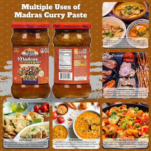 10.5oz (300g) Rani Madras Curry Cooking Spice Paste Glass Jar ~ No Colors | All Natural | NON-GMO | Vegan | Gluten Free