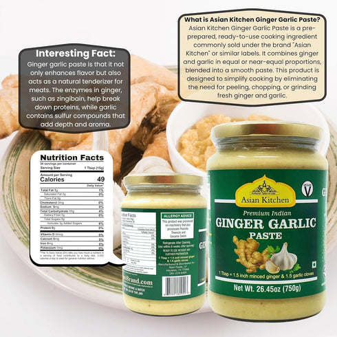 26.5oz (750g) Asian Kitchen Ginger Garlic Cooking Paste Glass Jar ~ Vegan | Gluten Free | NON-GMO | No Colors | Indian