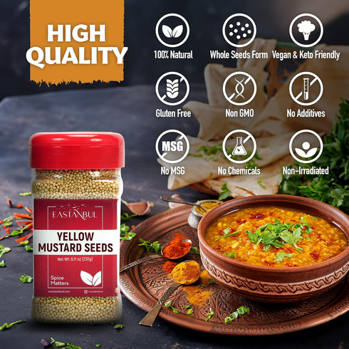 8.11oz, Eastanbul Mustard Seed, Yellow Mustard Seeds, Semilla de Mostaza, Ideal for Cooking, Premium, Whole, Natural