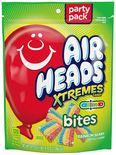 30.4 (4-Pack) Airheads Xtremes Sweet and Sour Candy Bites, Chewy Candy Bag, Rainbow Berry Artificially Flavored, Ounces