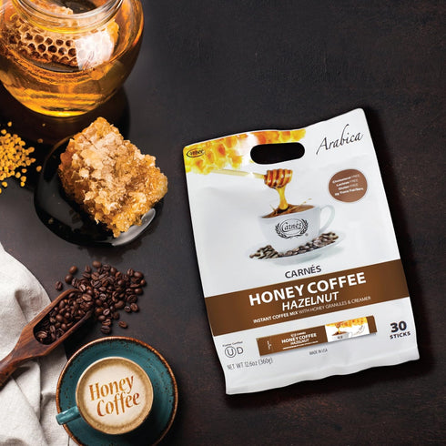 carnes 30 Count) Premium Instant Coffee Mix with Honey Powder (Hazelnut