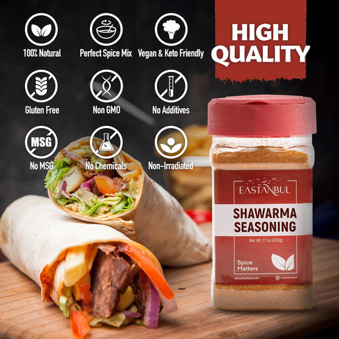 Eastanbul Shawarma Seasoning, 7.1oz All-in-One Baharat Spice Blend for Meat, Vegetables, and Chicken