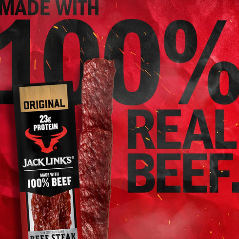 23g 100% Pack, 2 Oz. (12 Count) Jack Link's Beef Steak, Original - Protein Snacks, Beef Jerky Meat Snack