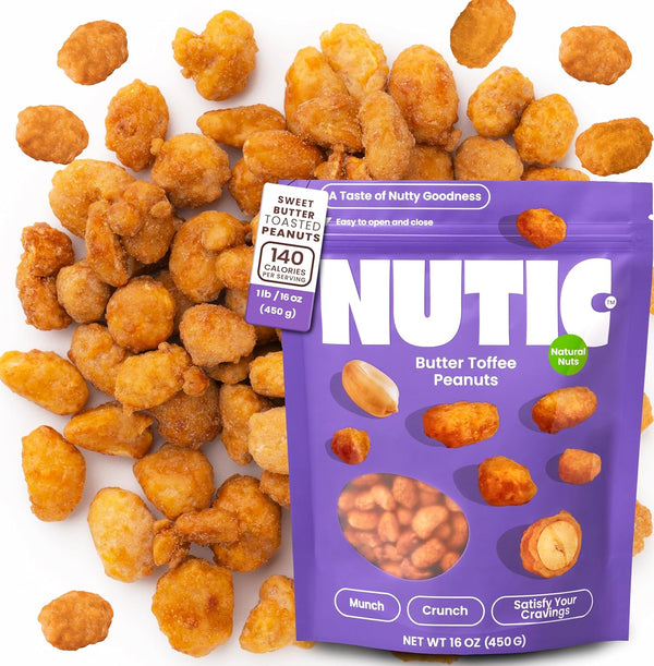 Nutic Gourmet Butter Toffee Peanuts - 1 lbs of Crunchy, Candied Peanuts