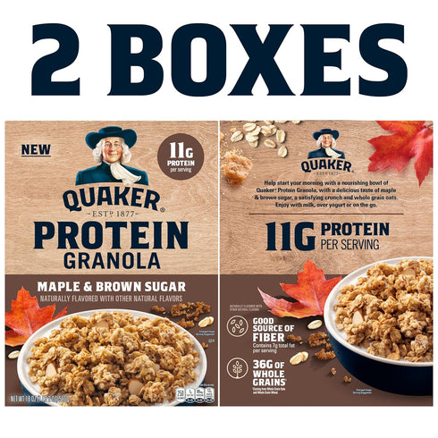 18oz (2 Pack) Quaker Protein Granola Breakfast Cereal, Maple Brown Sugar, Boxes
