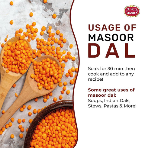 Spicy World 8 (128oz) Masoor Dal Pound Bag - Red Lentils Split - All Natural