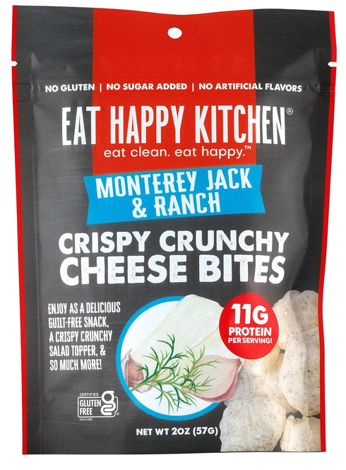 Eat Happy Kitchen 2 oz (Pack 3) 11g Crispy Cheese Bites, Monterey Jack & Ranch, of Crunchy Real Cheese Snack Protein