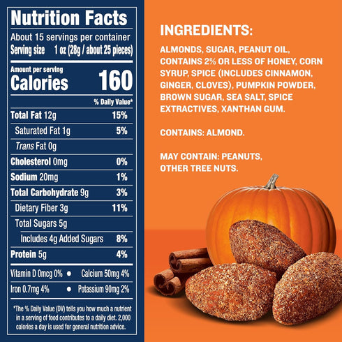 15.25 oz PLANTERS Fall Edition Pumpkin Spice Almonds, Pumpkin Spice Snacks, Cooking & Baking Nuts & Seeds, Flavored