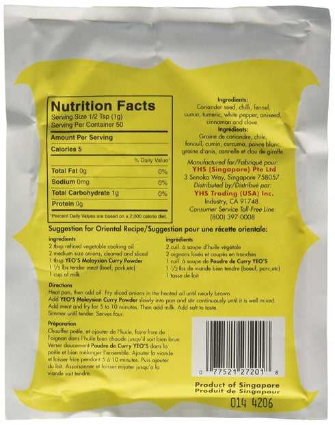 Yeo's Malaysian Curry Powder, 1.76 Ounces