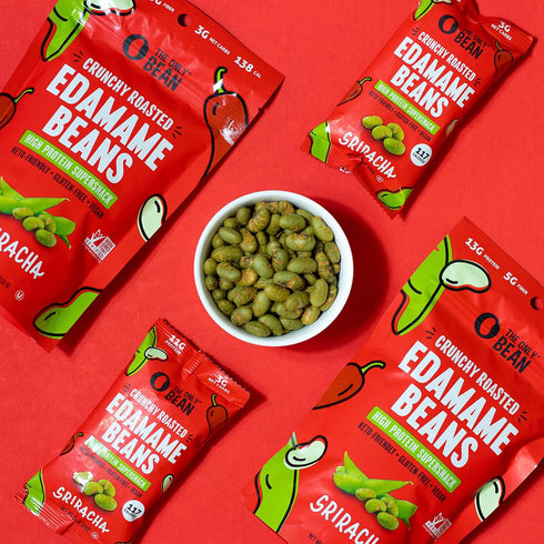 Pack 0.9oz 10 Pack The Only Bean Crunchy Roasted Edamame Snacks (Sriracha), Protein Keto Food, Gluten Free, Asian