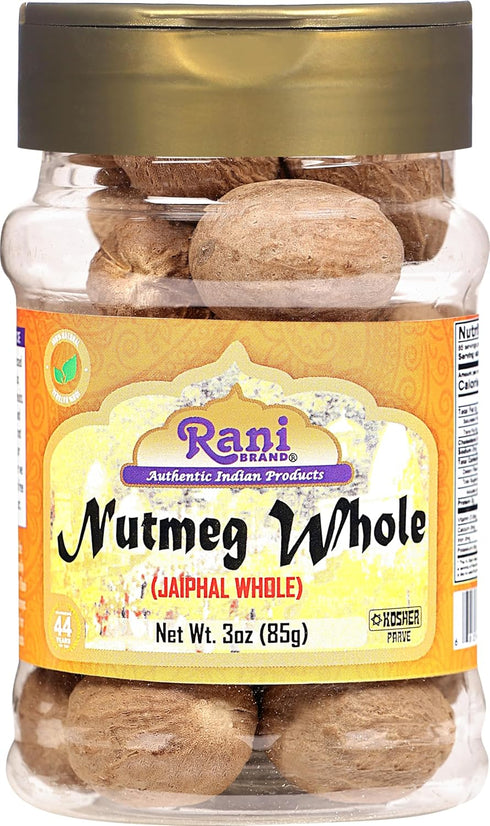 Rani Whole Nutmeg (Jaiphul) Spice, 3oz (85g) PET Jar, 17-19 Pieces, All Natural | Vegan | Gluten Friendly | Non-GMO