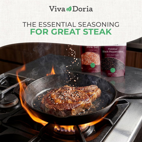 12 Oz 2 lb Pack Pack Viva Doria Malabar Whole Black Peppercorns, & Himalayan Pink Salt, Coarse Grain, | Mineral Salt