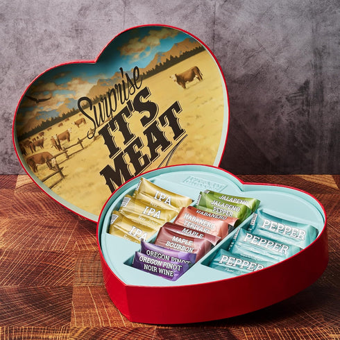 14 Man Crates Gift for Men Meat Heart with Beef & Pork Sticks Heart-Shaped Meat Snack Box for Him, Boyfriend, Husband