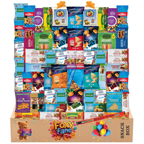 Foxy Fane 60-Count Holiday Gift Box - Assortment of 60 Healthy Snacks