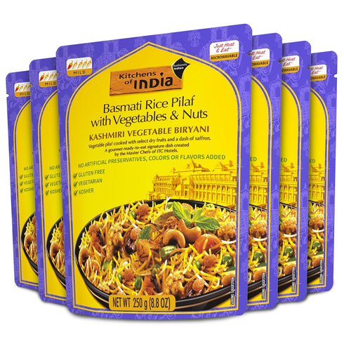 8.8 (Pack 6), Kitchens of India Kashmiri Vegetable Biryani, Basmati Rice Pilaf with Vegetables & Nuts, Ounces