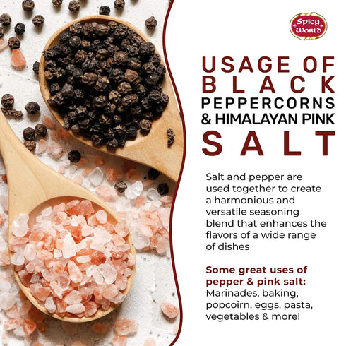 Spicy World 16 Oz 1.75 LB (28 Oz) Whole Black Peppercorns + Himalayan Pink Salt Coarse