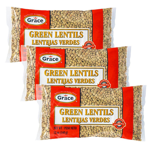 Grace Dried Green Lentils Beans (3-12oz Bags)