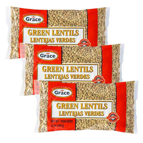 Grace Dried Green Lentils Beans (3-12oz Bags)