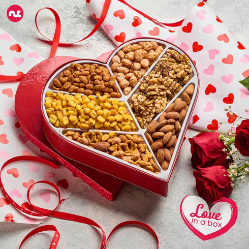 (6 2 LB) Package, NUT CRAVINGS - Easter Mixed Nuts Heart Shaped Gift Basket, Love in A Box Assortments, Romantic Food