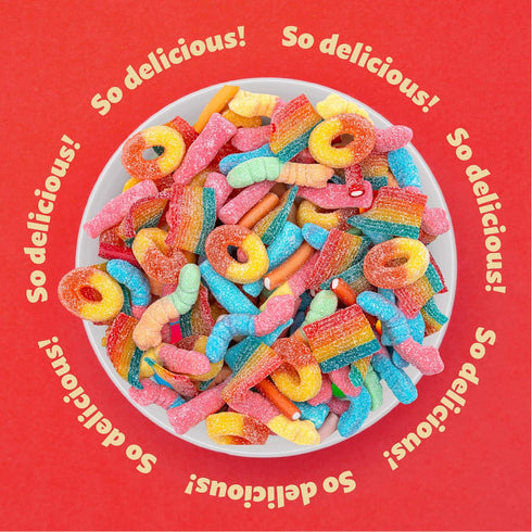 Gummy 2-Pound Gummies Candy Mix | Bag | Peach Rings, Pencil Bites, Neon Worms, Bottles, Belts | Sweet & Sour for Candy
