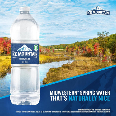 15 Pack 33.8 Oz Ice Mountain Spring Water Bottles, Refreshing Crisp Water Fl
