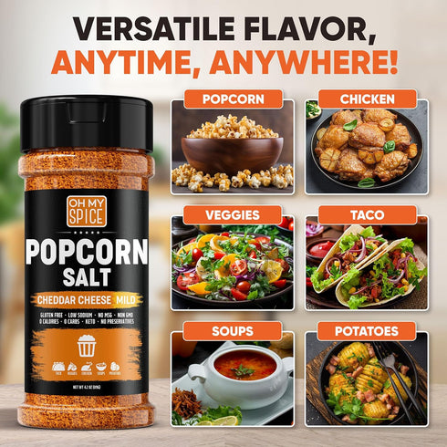 Popcorn Seasoning Cheddar Cheese Powder Mix, Gluten Free & Low Sodium Nacho Cheese Flavor, 4.2oz