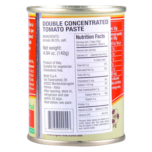 4.94 oz. 1 Pack #1 Mutti Double Concentrated Tomato Paste (Doppio Concentrato), Can | | Italys Brand of Tomatoes |